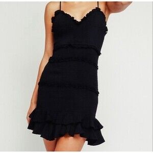 Olivaceous dress size L navy blue smocked ruffle sleeves mini dress NWOT